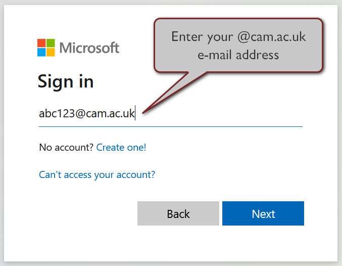 Screengrab showing how to enter email in log in process for St Catharine's online support desk