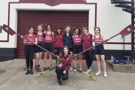 St Catharine's College W3 crew celebrate bumping at the 2024 May Bumps