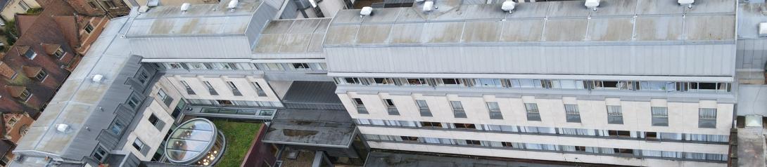 Aerial view above Dawson Court at St Catharine's College